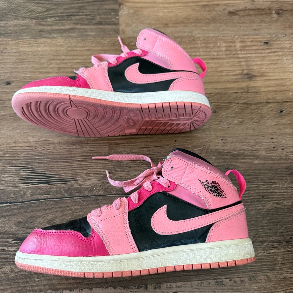 Nike Kids Pink and Black High-Top Sneakers with Swoosh